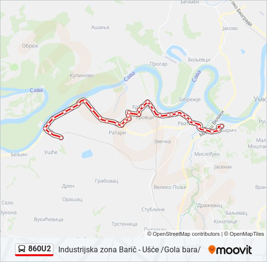 860U2 autobus mapa linije