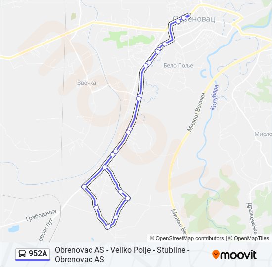 952A autobus mapa linije