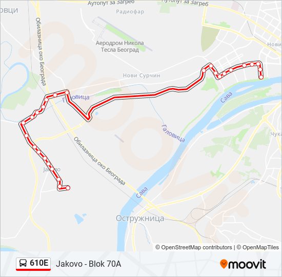 610E autobus mapa linije