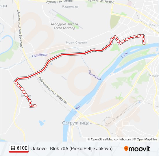 610E autobus mapa linije