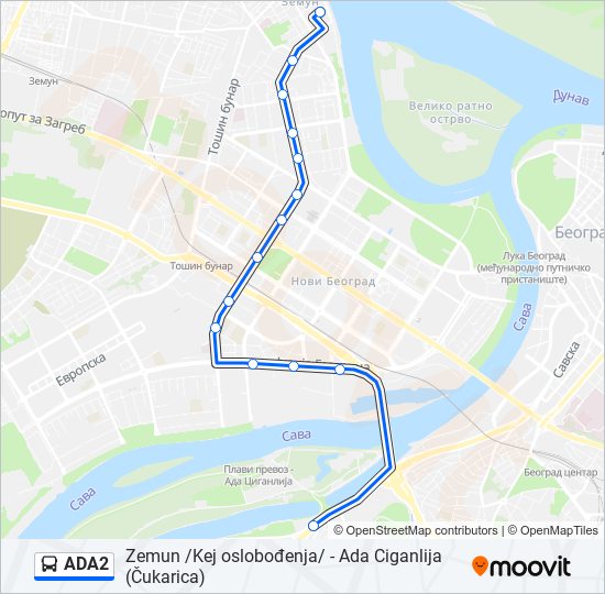 ADA2 autobus mapa linije