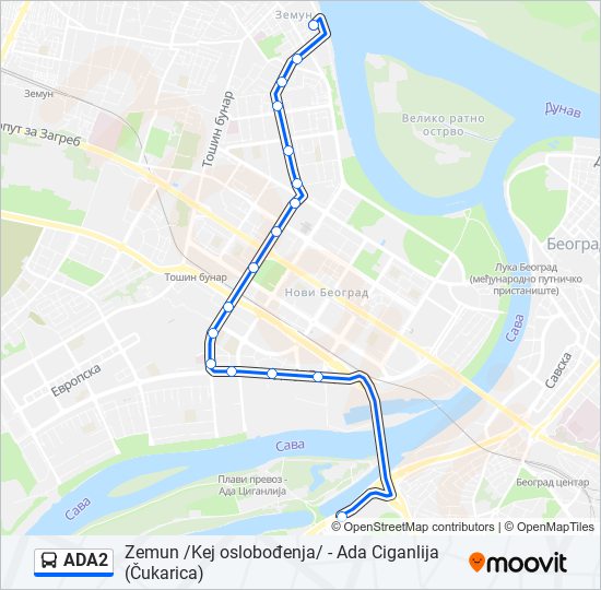 ADA2 autobus mapa linije