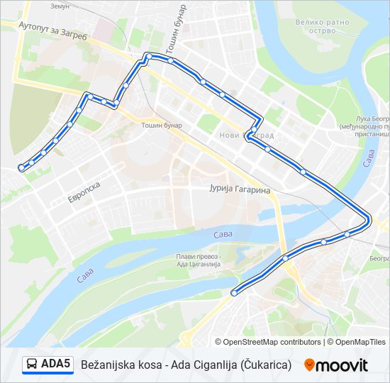 ADA5 autobus mapa linije