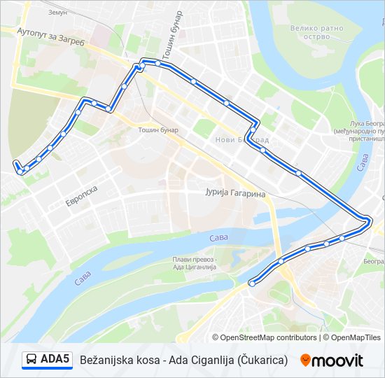 ADA5 autobus mapa linije