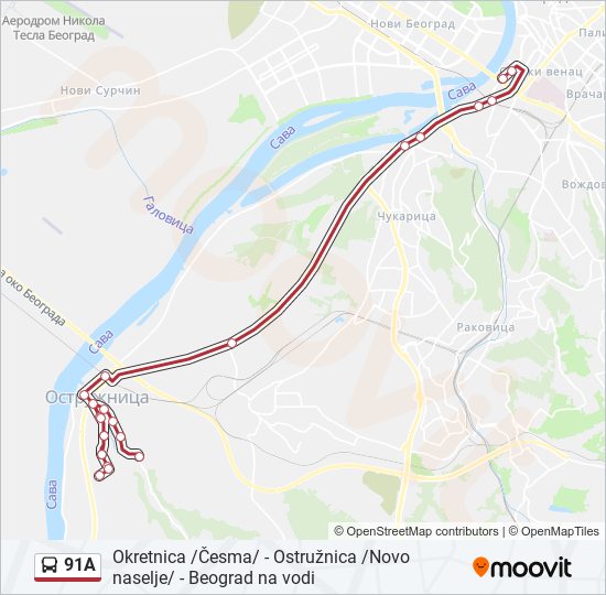 91A autobus mapa linije