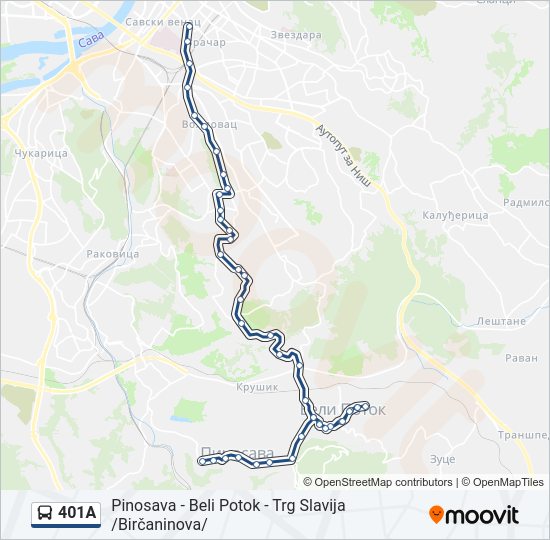 401A autobus mapa linije