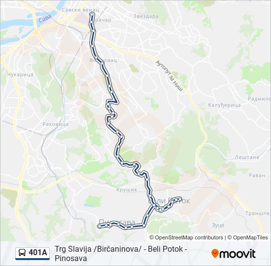 401A autobus mapa linije