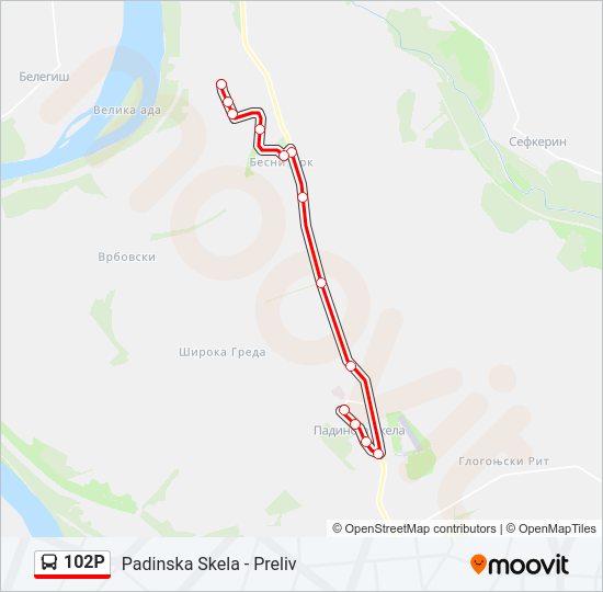 102P autobus mapa linije