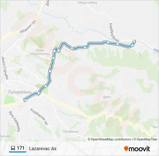171 Mapa 171 Trasa: Redovi vožnje, stajališta i mape - Lazarevac As (Ažurirano)