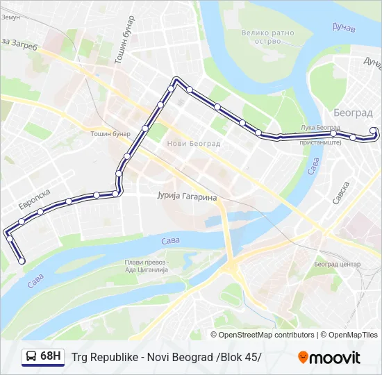 68Н Bus Line Map