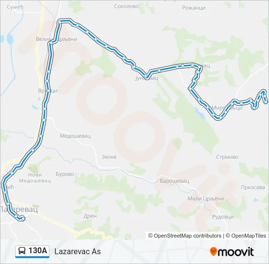 130А Bus Line Map