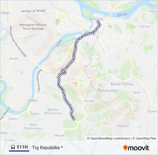 511Н Bus Line Map