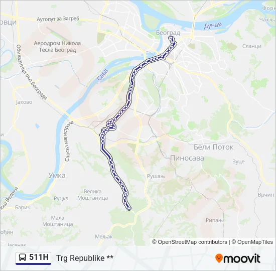 511Н Bus Line Map