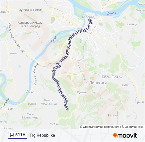 511Н Bus Line Map
