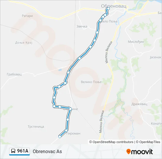 961А Bus Line Map