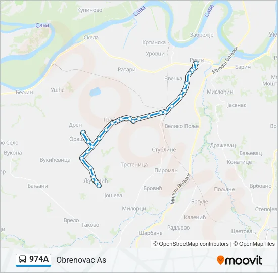 974A Bus Line Map