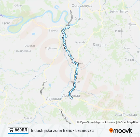 860БЛ Bus Line Map