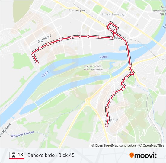 13 Trasa: Redovi vožnje, stajališta i mape - Blok 45 (Ažurirano)