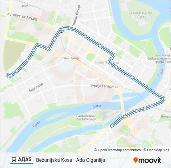 АДА5 Bus Line Map