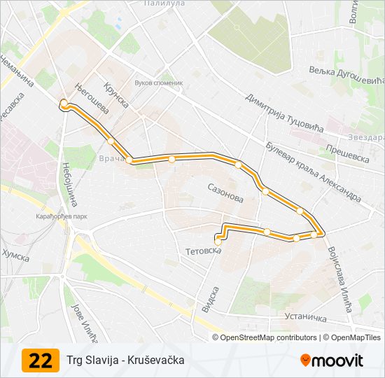 22 trolejbus mapa linije