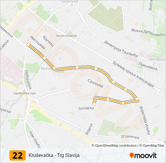 22 trolejbus mapa linije
