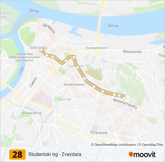 28 Trolejbus mapa linije