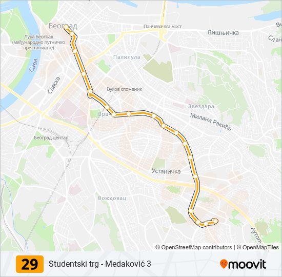 29 Trolejbus mapa linije