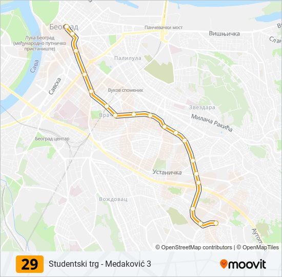 29 Trolejbus mapa linije