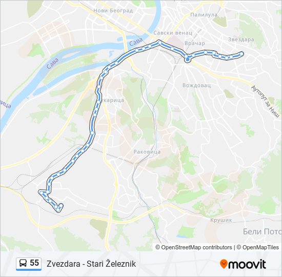 55 bus Line Map