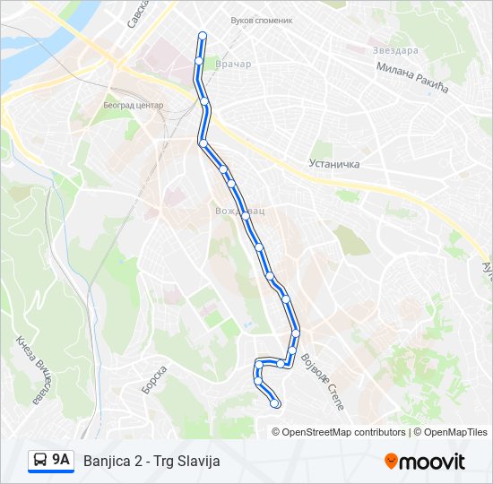 9A autobus mapa linije