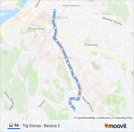 9A autobus mapa linije