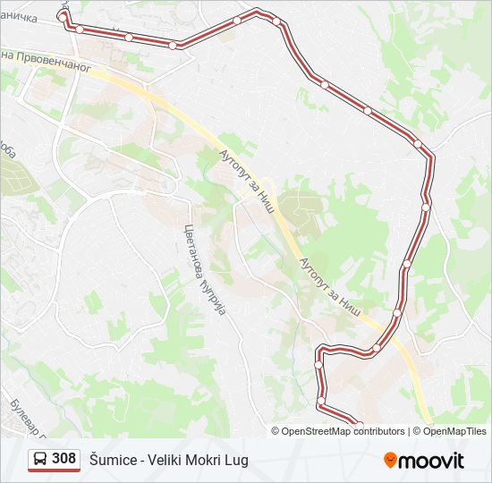 308 bus Line Map