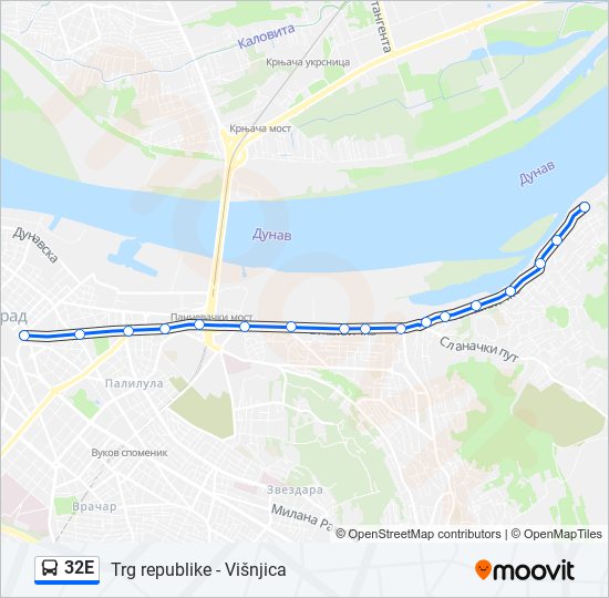 32E autobus mapa linije