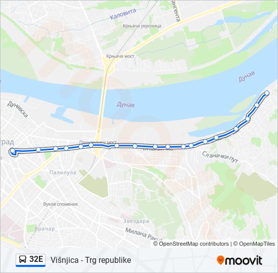 32E autobus mapa linije