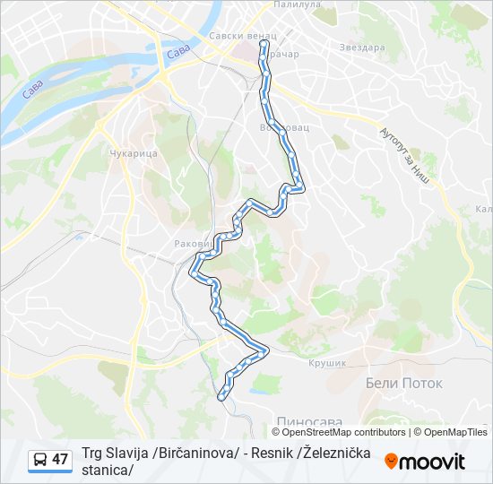 47 bus Line Map