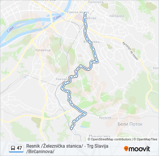 47 autobus mapa linije