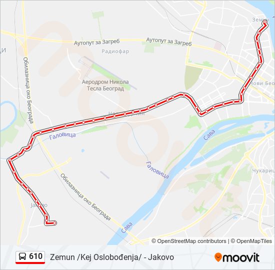 610 Route Schedules, Stops & Maps Zemun /Kej Oslobođenja/ Jakovo