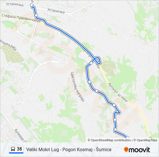 38 autobus mapa linije