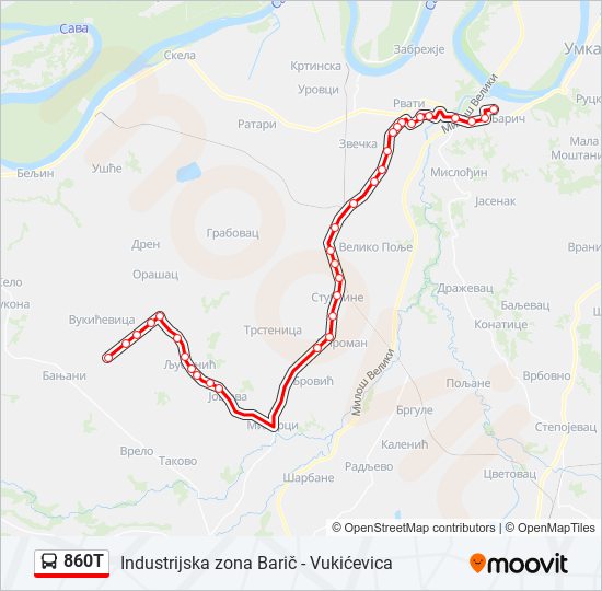 860T autobus mapa linije