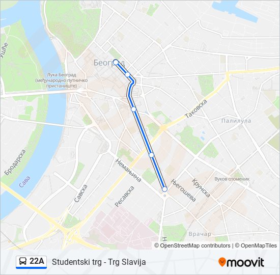 22A autobus mapa linije