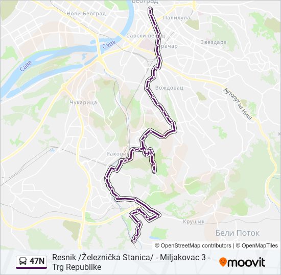 47N bus Line Map