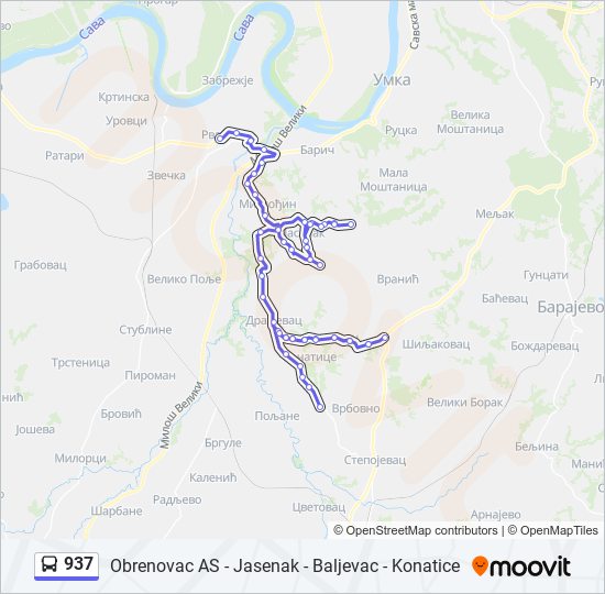 937 autobus mapa linije