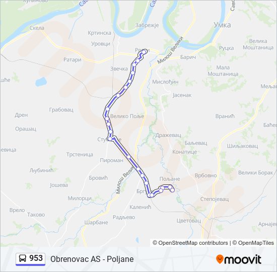 953 bus Line Map