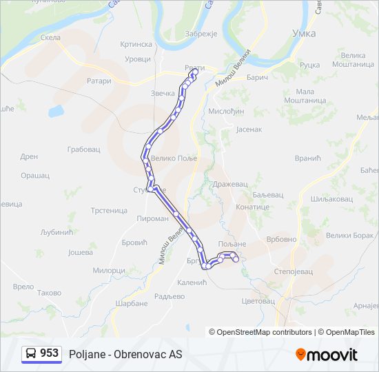 953 autobus mapa linije