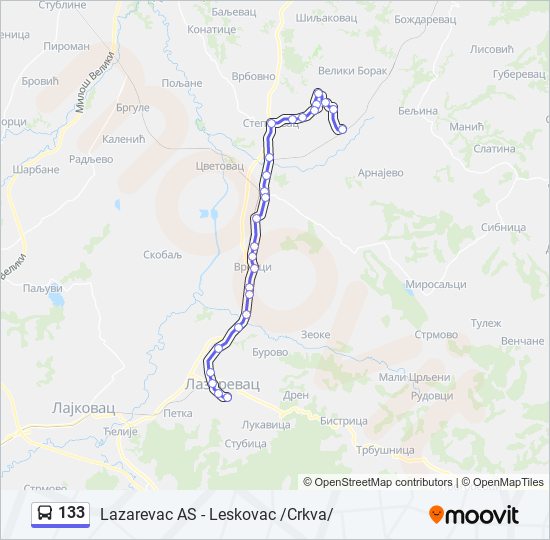 133 bus Line Map