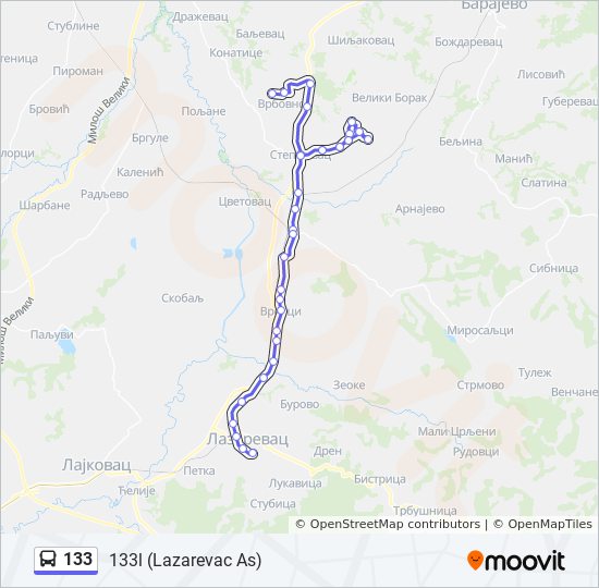 Bus 133 Route Map 133 Route: Schedules, Stops & Maps - 133L (Lazarevac As) (Updated)