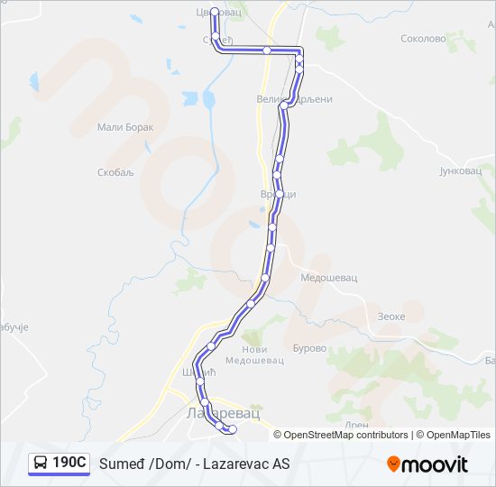 190C autobus mapa linije