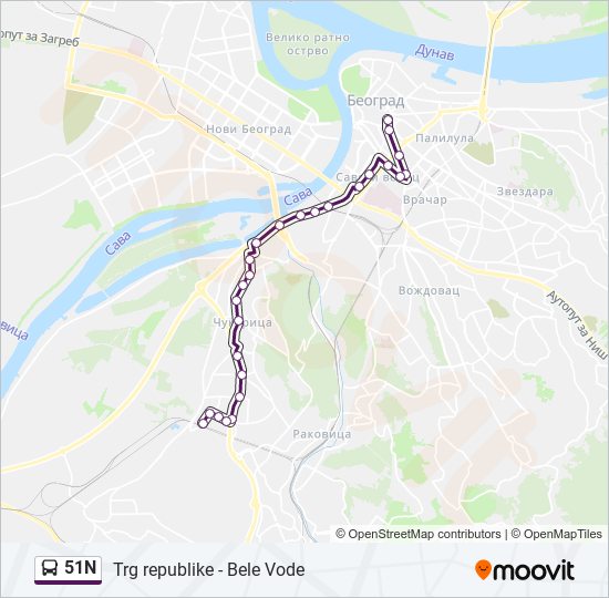 51N autobus mapa linije