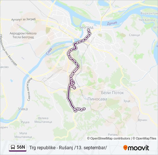 56N autobus mapa linije