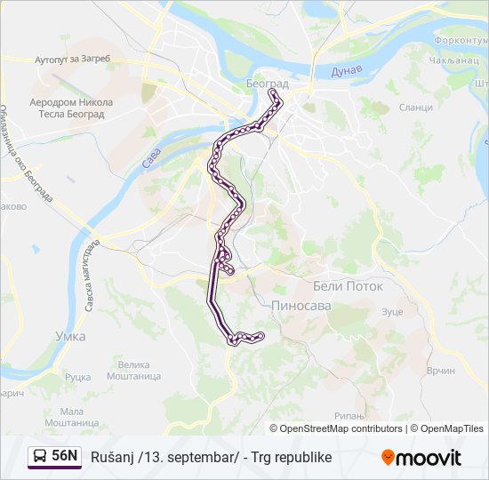 56N autobus mapa linije